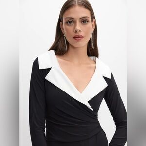 Joseph Ribkoff Black and White Tuxedo Blouse